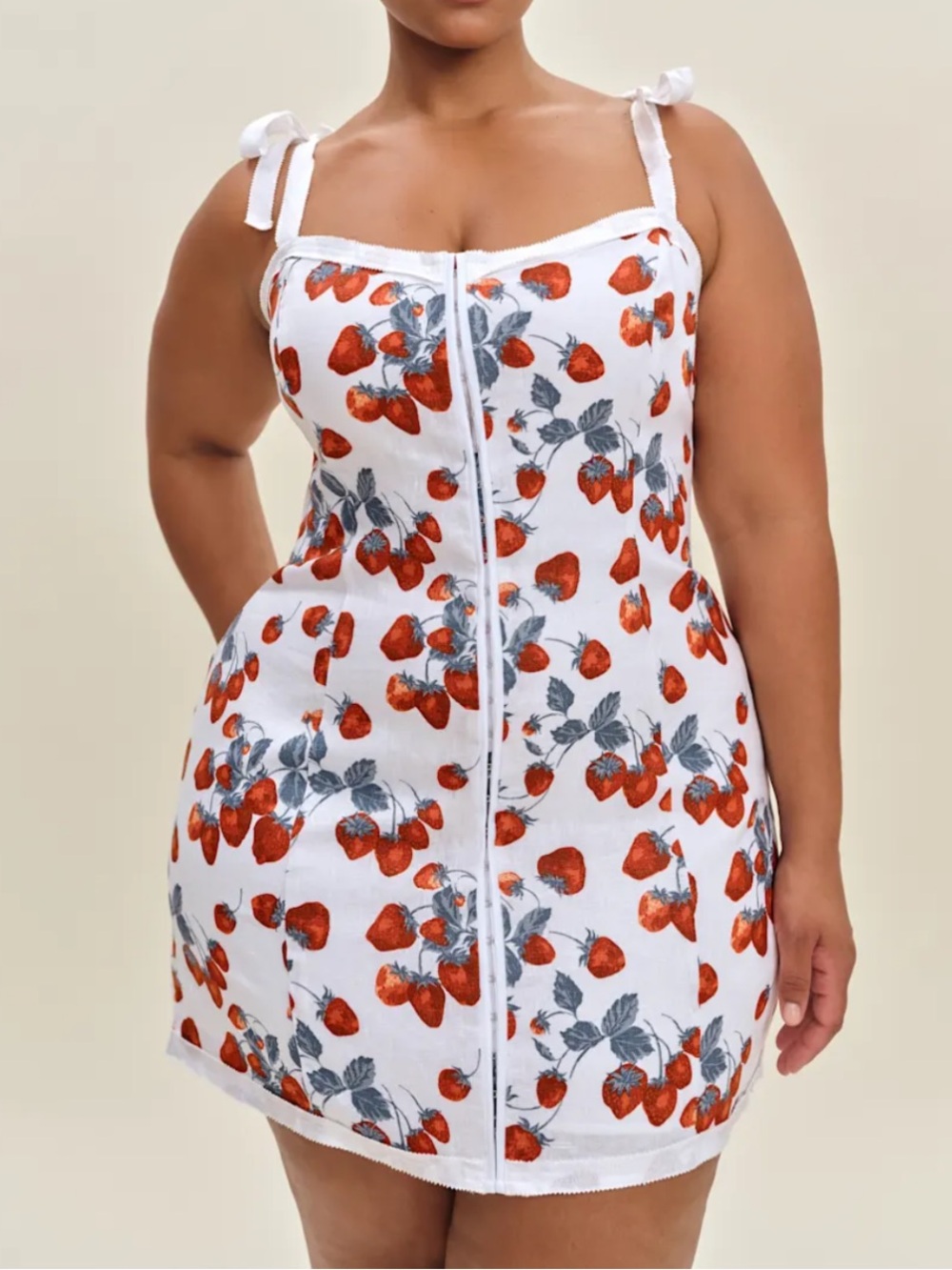 Reformation White Mini Dress with Red Strawberries Dion